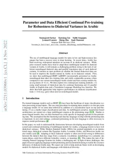 Parameter and Data Efficient Continual Pre-training for Robustness to
  Dialectal Variance in Arabic