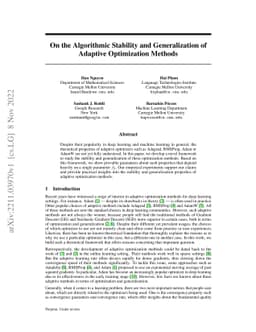 On the Algorithmic Stability and Generalization of Adaptive Optimization
  Methods