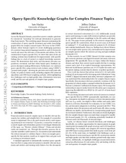 Query-Specific Knowledge Graphs for Complex Finance Topics