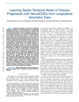 Learning Spatio-Temporal Model of Disease Progression with NeuralODEs
  from Longitudinal Volumetric Data