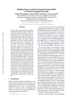 Bridging Fairness and Environmental Sustainability in Natural Language
  Processing