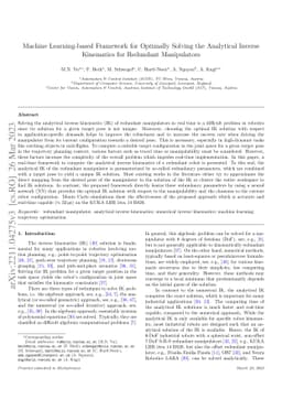 Machine Learning-based Framework for Optimally Solving the Analytical
  Inverse Kinematics for Redundant Manipulators