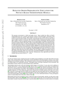 Reduced Order Probabilistic Emulation for Physics-Based Thermosphere
  Models