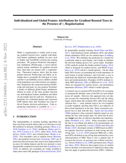 Individualized and Global Feature Attributions for Gradient Boosted
  Trees in the Presence of $\ell_2$ Regularization