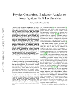 Physics-Constrained Backdoor Attacks on Power System Fault Localization