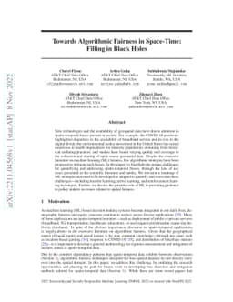 Towards Algorithmic Fairness in Space-Time: Filling in Black Holes