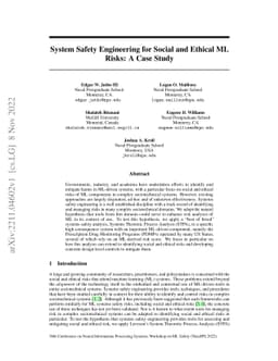 System Safety Engineering for Social and Ethical ML Risks: A Case Study