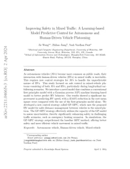 Improving safety in mixed traffic: A learning-based model predictive
  control for autonomous and human-driven vehicle platooning