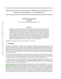 Semi-Equivariant Continuous Normalizing Flows for Target-Aware Molecule
  Generation