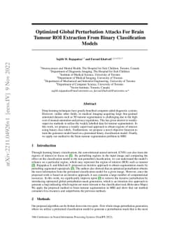Optimized Global Perturbation Attacks For Brain Tumour ROI Extraction
  From Binary Classification Models