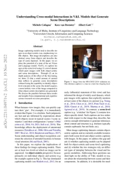 Understanding Cross-modal Interactions in V&L Models that Generate Scene
  Descriptions