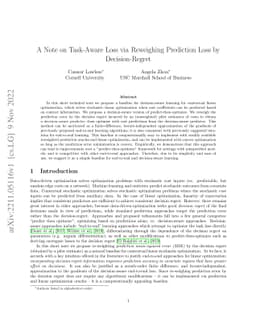 A Note on Task-Aware Loss via Reweighing Prediction Loss by
  Decision-Regret