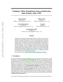 Training a Vision Transformer from scratch in less than 24 hours with 1
  GPU
