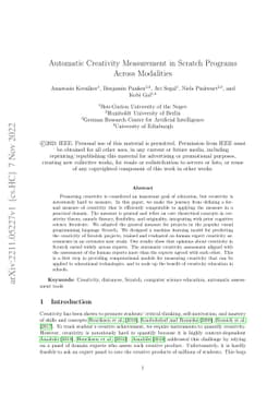 Automatic Creativity Measurement in Scratch Programs Across Modalities