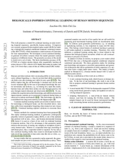 Biologically-Inspired Continual Learning of Human Motion Sequences