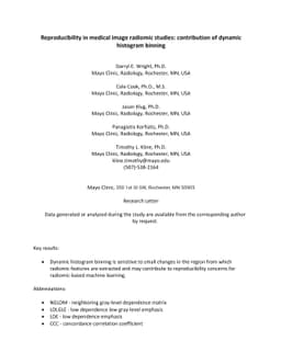 Reproducibility in medical image radiomic studies: contribution of
  dynamic histogram binning