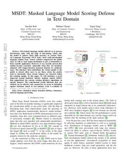 MSDT: Masked Language Model Scoring Defense in Text Domain
