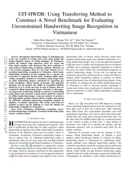 UIT-HWDB: Using Transferring Method to Construct A Novel Benchmark for
  Evaluating Unconstrained Handwriting Image Recognition in Vietnamese
