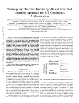 Warmup and Transfer Knowledge-Based Federated Learning Approach for IoT
  Continuous Authentication