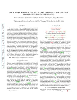 Align, Write, Re-order: Explainable End-to-End Speech Translation via
  Operation Sequence Generation