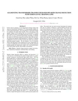 Augmenting Transformer-Transducer Based Speaker Change Detection With
  Token-Level Training Loss