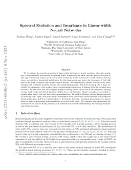Spectral Evolution and Invariance in Linear-width Neural Networks