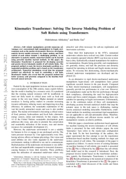Kinematics Transformer: Solving The Inverse Modeling Problem of Soft
  Robots using Transformers