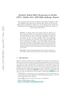 Realistic Bokeh Effect Rendering on Mobile GPUs, Mobile AI & AIM 2022
  challenge: Report