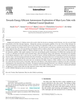 Towards Energy Efficient Autonomous Exploration of Mars Lava Tube with a
  Martian Coaxial Quadrotor