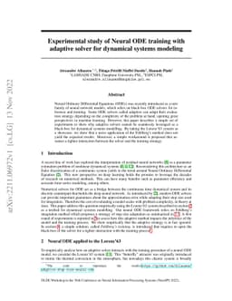 Experimental study of Neural ODE training with adaptive solver for
  dynamical systems modeling