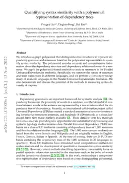 Quantifying syntax similarity with a polynomial representation of
  dependency trees