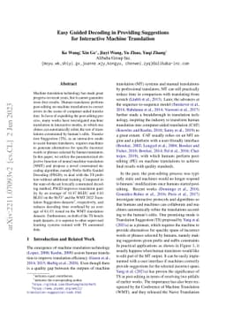 Easy Guided Decoding in Providing Suggestions for Interactive Machine
  Translation