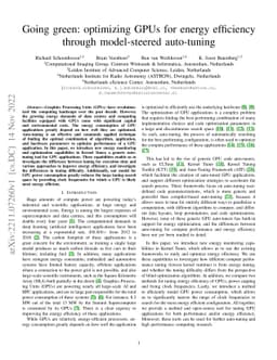 Going green: optimizing GPUs for energy efficiency through model-steered
  auto-tuning