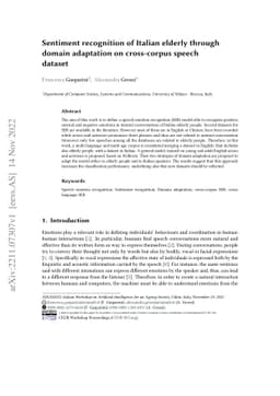 Sentiment recognition of Italian elderly through domain adaptation on
  cross-corpus speech dataset