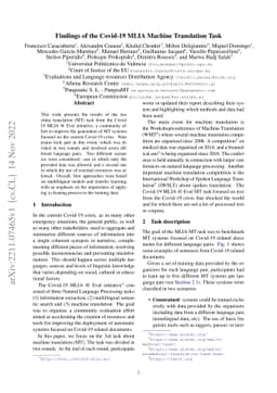 Findings of the Covid-19 MLIA Machine Translation Task