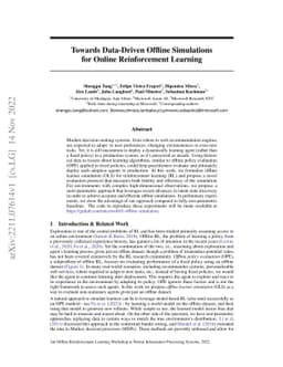 Towards Data-Driven Offline Simulations for Online Reinforcement
  Learning