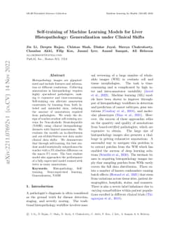 Self-training of Machine Learning Models for Liver Histopathology:
  Generalization under Clinical Shifts