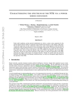 Characterizing the Spectrum of the NTK via a Power Series Expansion