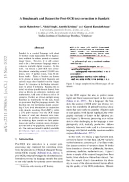 A Benchmark and Dataset for Post-OCR text correction in Sanskrit