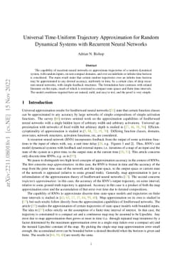 Universal Time-Uniform Trajectory Approximation for Random Dynamical
  Systems with Recurrent Neural Networks
