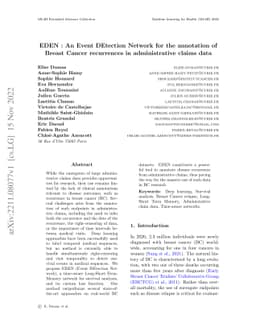 EDEN : An Event DEtection Network for the annotation of Breast Cancer
  recurrences in administrative claims data