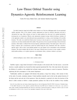 Low-Thrust Orbital Transfer using Dynamics-Agnostic Reinforcement
  Learning