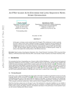 An FNet based Auto Encoder for Long Sequence News Story Generation