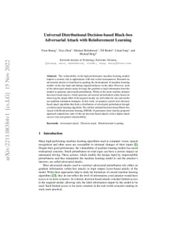 Universal Distributional Decision-based Black-box Adversarial Attack
  with Reinforcement Learning