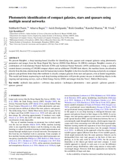 Photometric identification of compact galaxies, stars and quasars using
  multiple neural networks