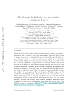 Deep learning for table detection and structure recognition: A survey
