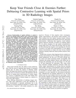 Keep Your Friends Close & Enemies Farther: Debiasing Contrastive
  Learning with Spatial Priors in 3D Radiology Images