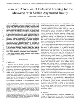 Resource Allocation of Federated Learning for the Metaverse with Mobile
  Augmented Reality