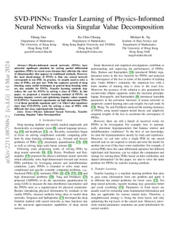 SVD-PINNs: Transfer Learning of Physics-Informed Neural Networks via
  Singular Value Decomposition