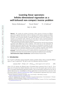 Learning linear operators: Infinite-dimensional regression as a
  well-behaved non-compact inverse problem